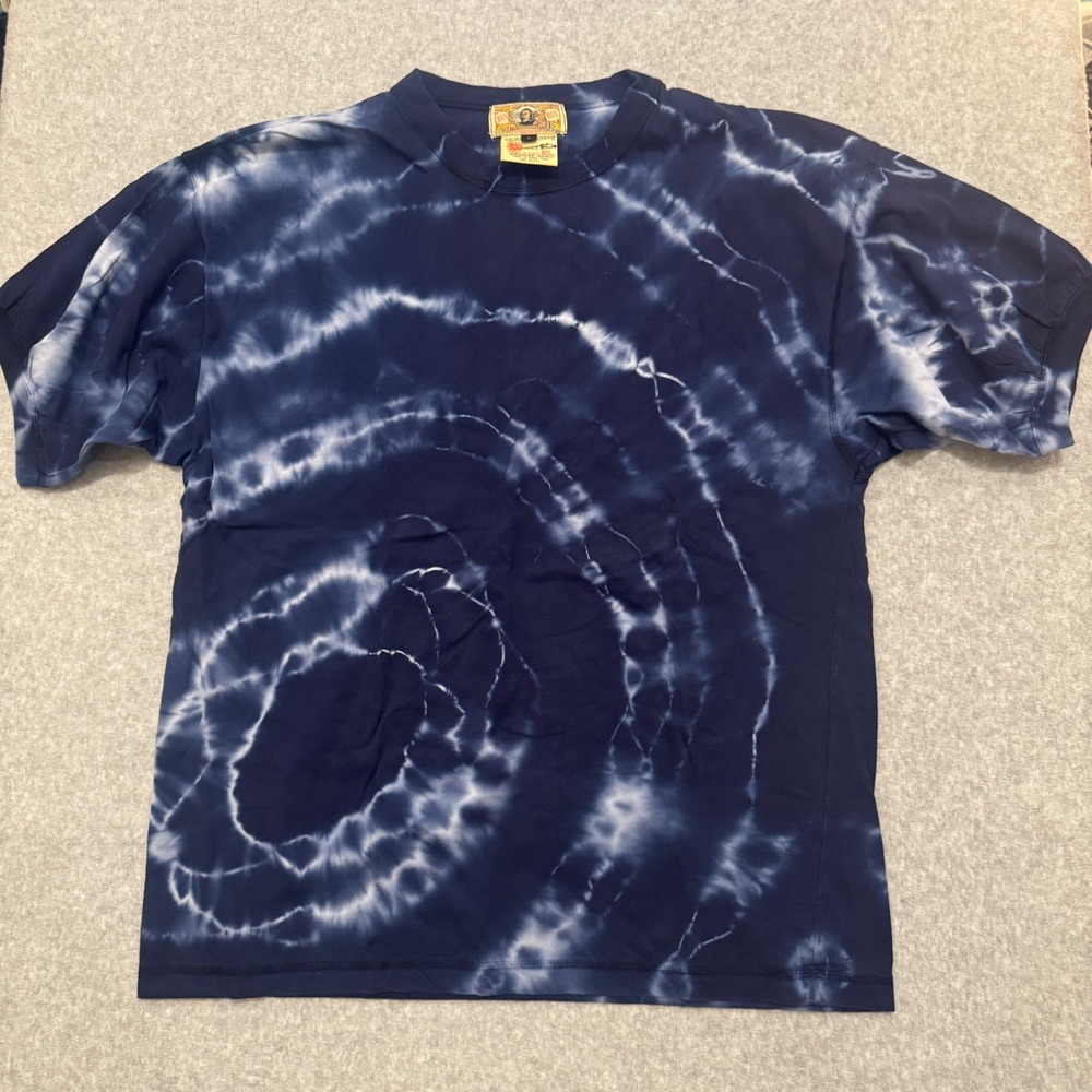 VTG Gene Ewing BIS Mens Indigo Sunwash Tie Dye T-Shirt Large Wrinkled Rich Blue